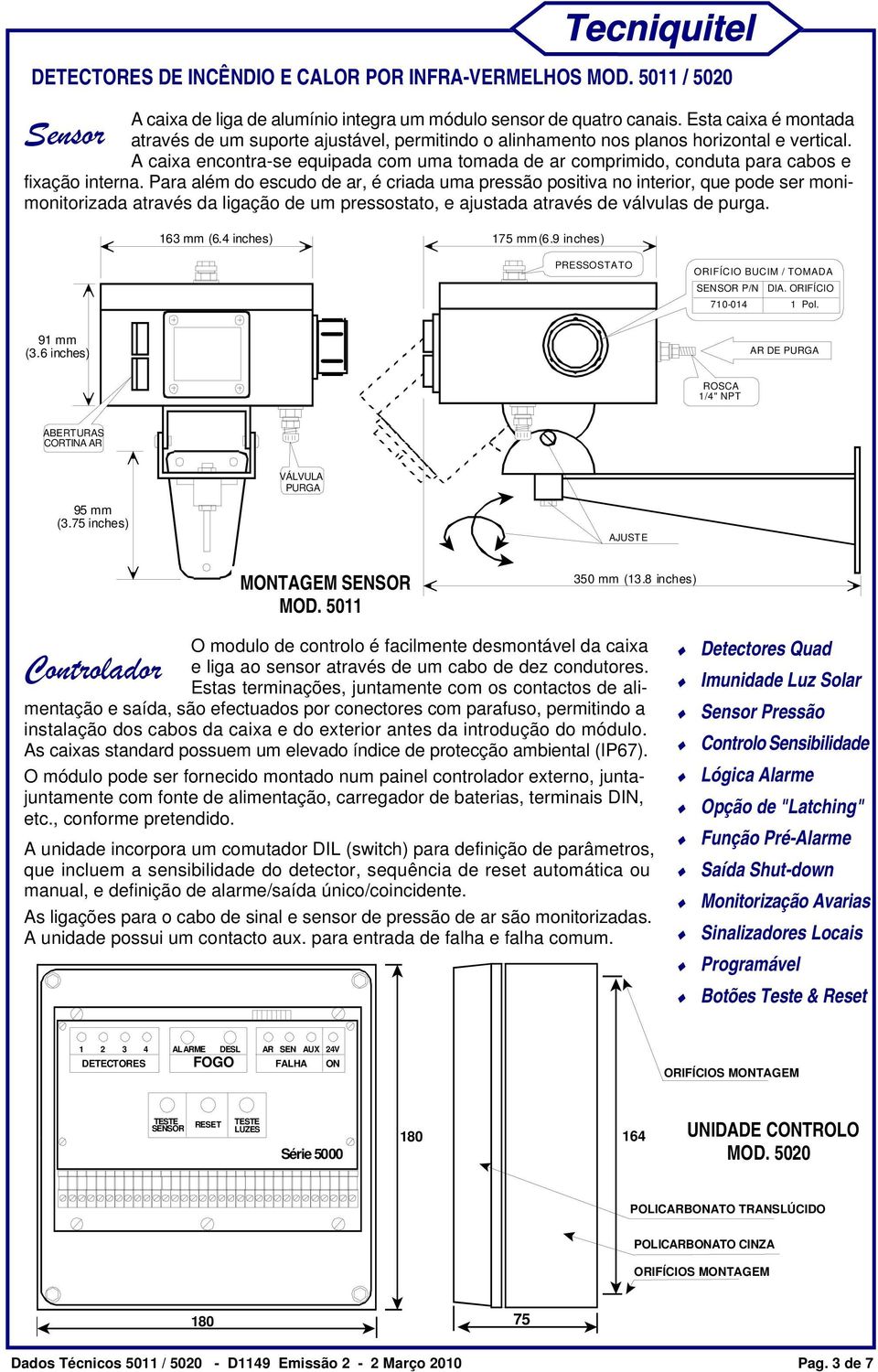 A caixa encontra-se equipada com uma tomada de ar comprimido, conduta para cabos e fixação interna.