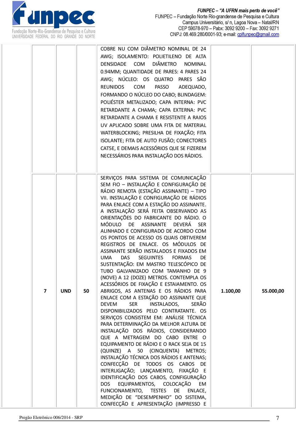 CAPA EXTERNA: PVC RETARDANTE A CHAMA E RESISTENTE A RAIOS UV APLICADO SOBRE UMA FITA DE MATERIAL WATERBLOCKING; PRESILHA DE FIXAÇÃO; FITA ISOLANTE; FITA DE AUTO FUSÃO; CONECTORES CAT5E, E DEMAIS