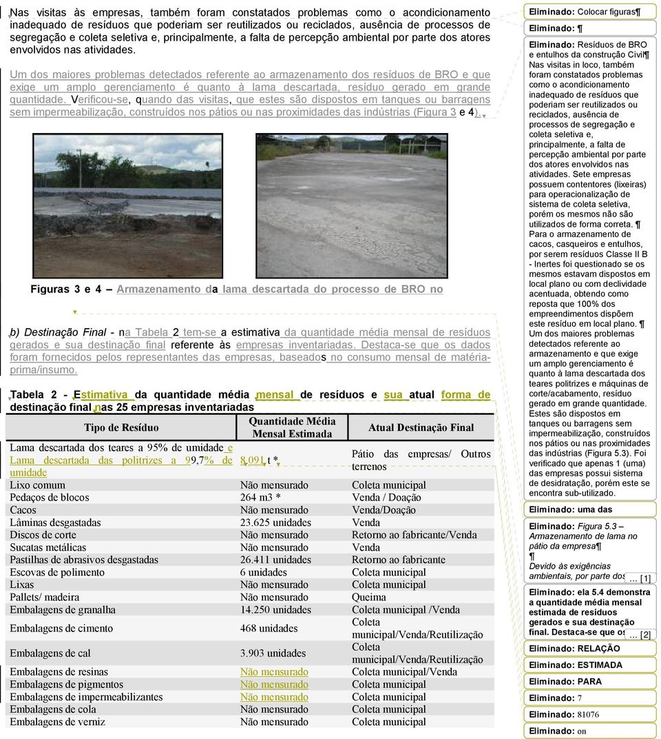 Um dos maiores problemas detectados referente ao armazenamento dos resíduos de BRO e que exige um amplo gerenciamento é quanto à lama descartada, resíduo gerado em grande quantidade.