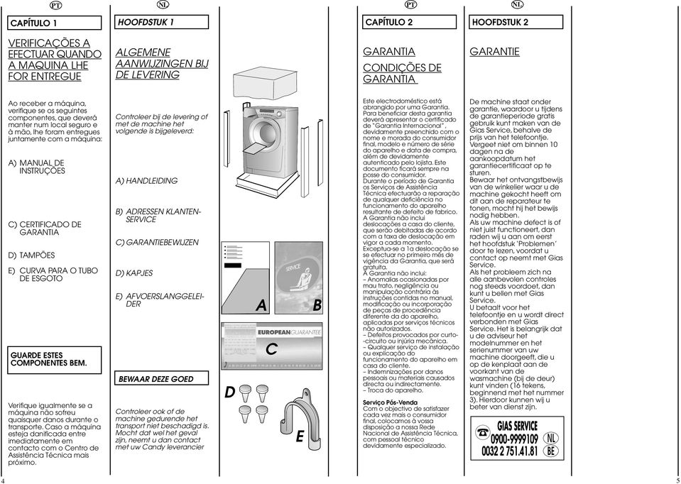 PARA O TUBO DE ESGOTO GUARDE ESTES COMPONENTES BEM. Verifique igualmente se a máquina não sofreu quaisquer danos durante o transporte.