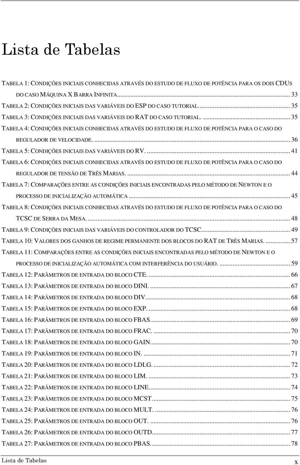 ... 35 TABELA 4: CONDIÇÕES INICIAIS CONHECIDAS ATRAÉS DO ESTUDO DE FLUXO DE POTÊNCIA PARA O CASO DO REGULADOR DE ELOCIDADE.... 36 TABELA 5: CONDIÇÕES INICIAIS DAS ARIÁEIS DO R.