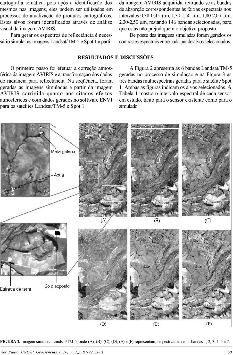 Para gerar os espectros de reflectância é necessário simular as imagens Landsat/TM-5 e Spot 1 a partir da imagem AVIRIS adquirida, retirando-se as bandas de absorção correspondentes às faixas