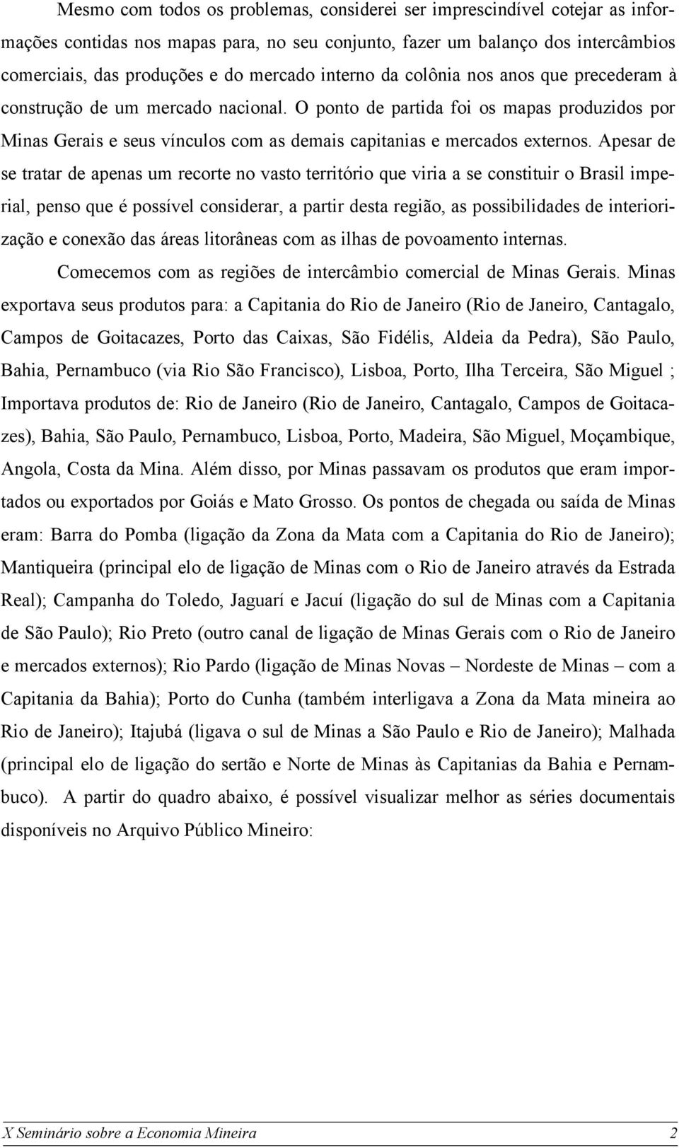 O ponto de partida foi os mapas produzidos por Minas Gerais e seus vínculos com as demais capitanias e mercados externos.