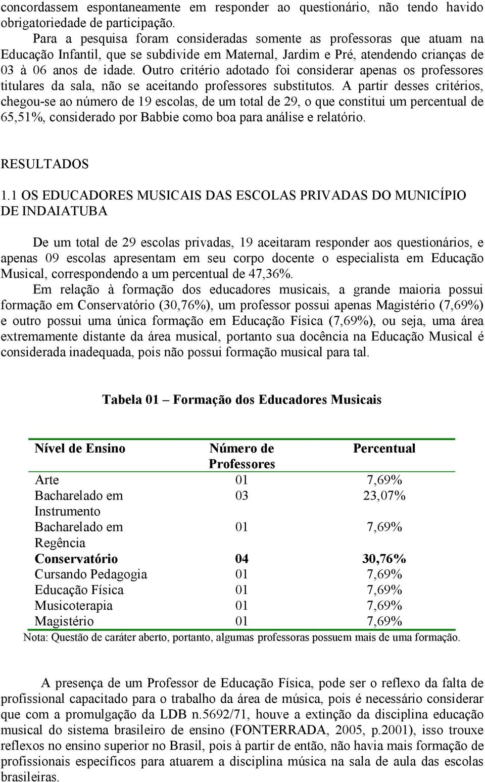 Outro critério adotado foi considerar apenas os professores titulares da sala, não se aceitando professores substitutos.