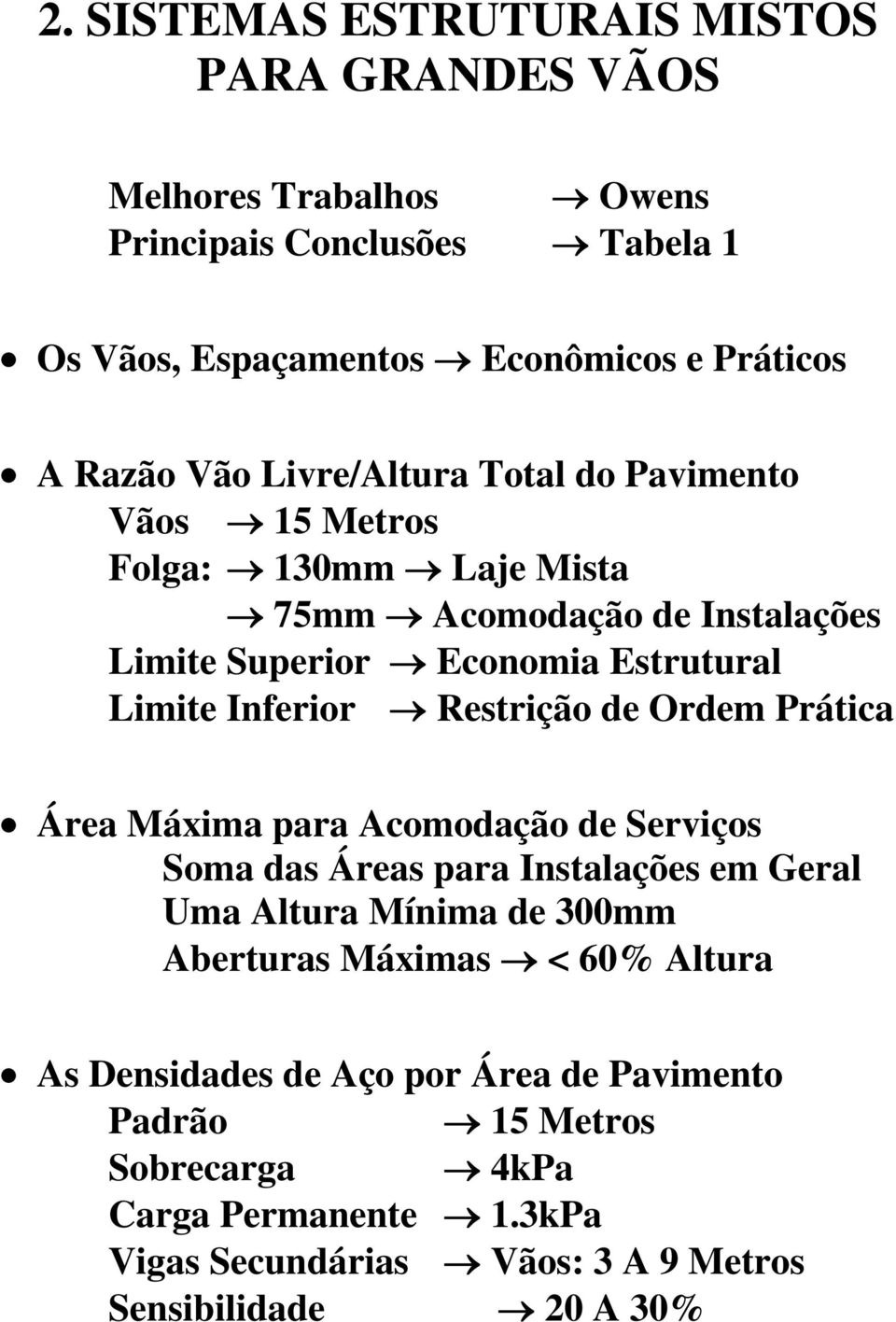 Restrição de Ordem Prática Área Máxima para Acomodação de Serviços Soma das Áreas para Instalações em Geral Uma Altura Mínima de 300mm Aberturas Máximas < 60%