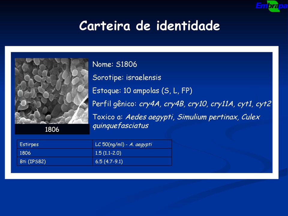 1806 Toxico a: Aedes aegypti, Simulium pertinax, Culex quinquefasciatus