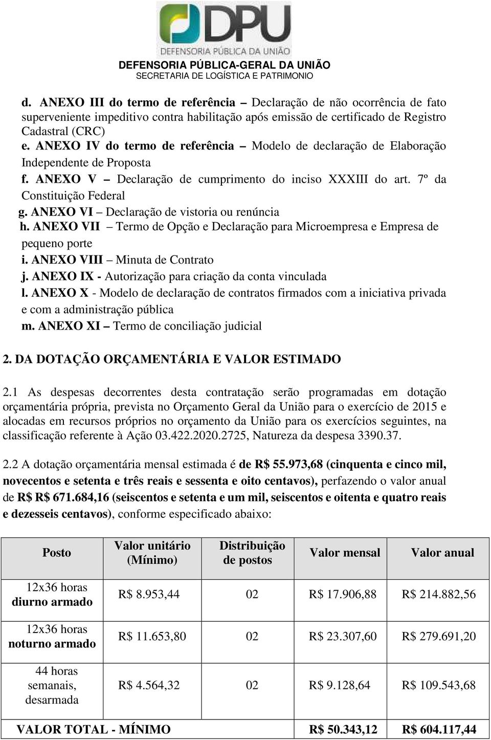 ANEXO VI Declaração de vistoria ou renúncia h. ANEXO VII Termo de Opção e Declaração para Microempresa e Empresa de pequeno porte i. ANEXO VIII Minuta de Contrato j.