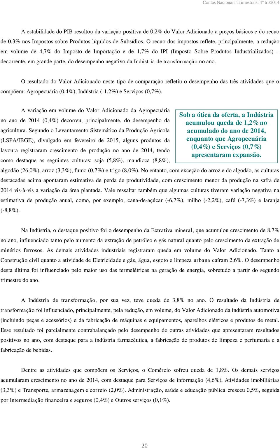 desempenho negativo da Indústria de transformação no ano.