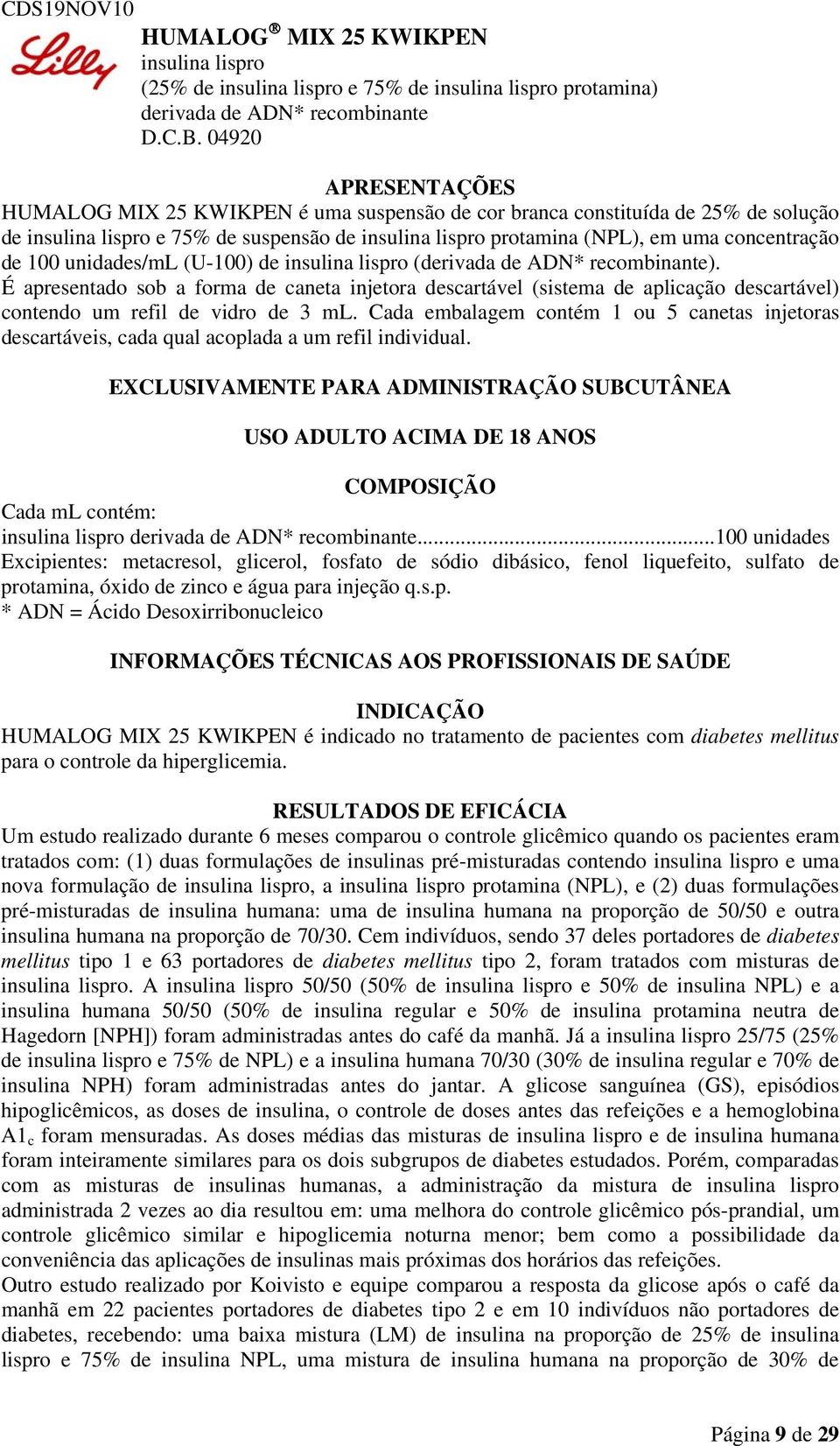 100 unidades/ml (U-100) de insulina lispro (derivada de ADN* recombinante).