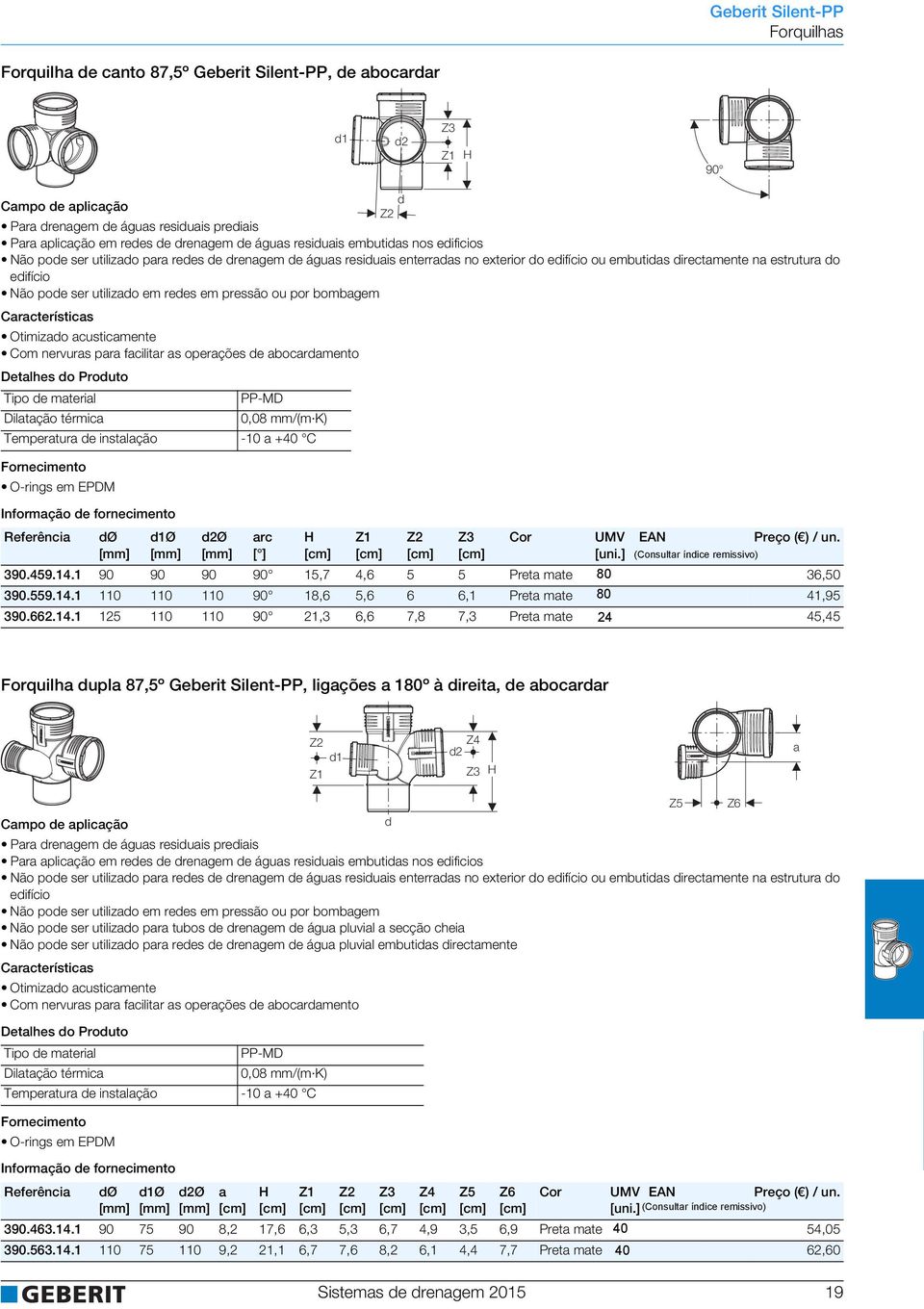 acusticamente Com nervuras para facilitar as operações e abocaramento O-rings em EPDM Temperatura e instalação -10 a +40 C 1Ø 2Ø arc [ ] 1 2 3 (Consultar ínice remissivo) 390.459.14.