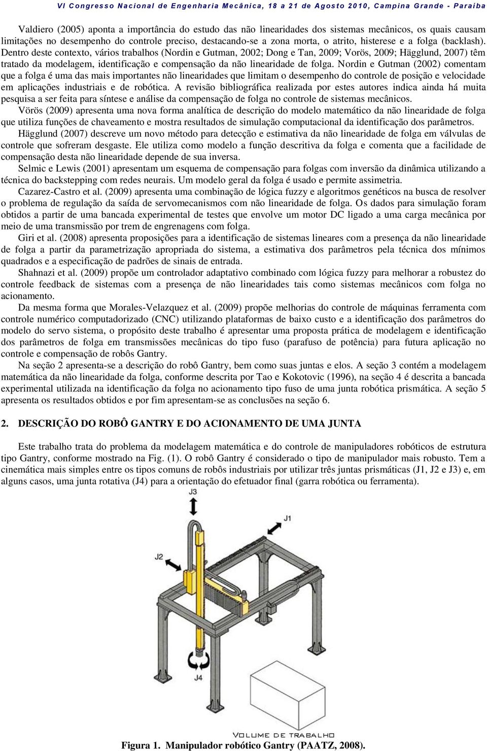 Dentro deste contexto, vários trabalhos (Nordin e Gutman, 2002; Dong e Tan, 2009; Vorös, 2009; Hägglund, 2007) têm tratado da modelagem, identificação e compensação da não linearidade de folga.