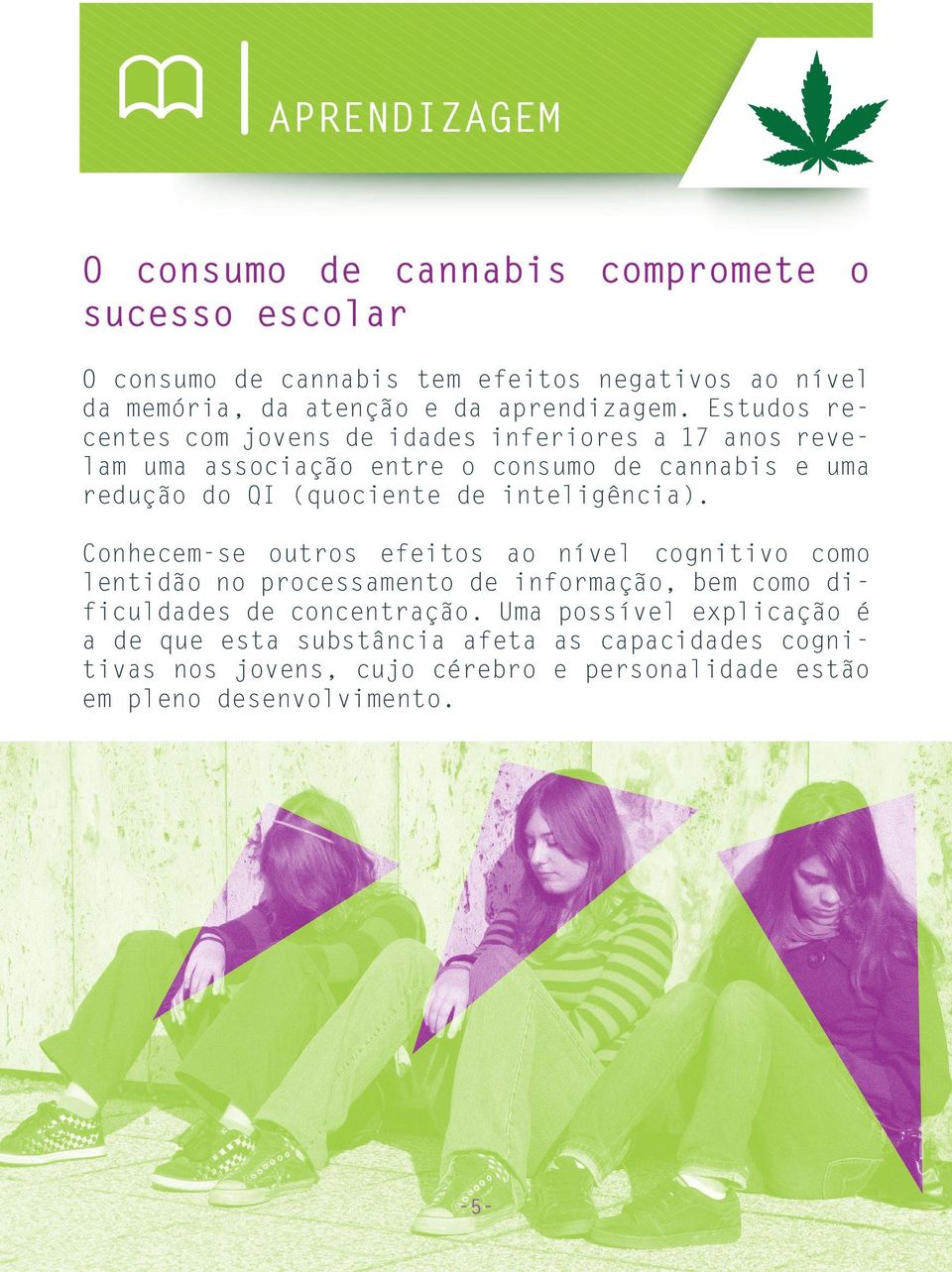 Estudos recentes com jovens de idades inferiores a 17 anos revelam uma associação entre o consumo de cannabis e uma redução do QI (quociente de