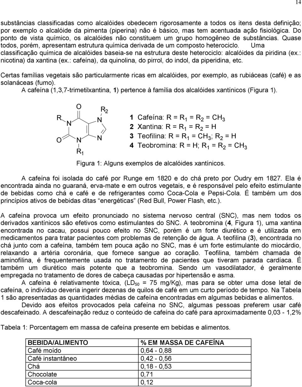 Uma classificação química de alcalóides baseia-se na estrutura deste heterociclo: alcalóides da piridina (ex.: nicotina) da xantina (ex.