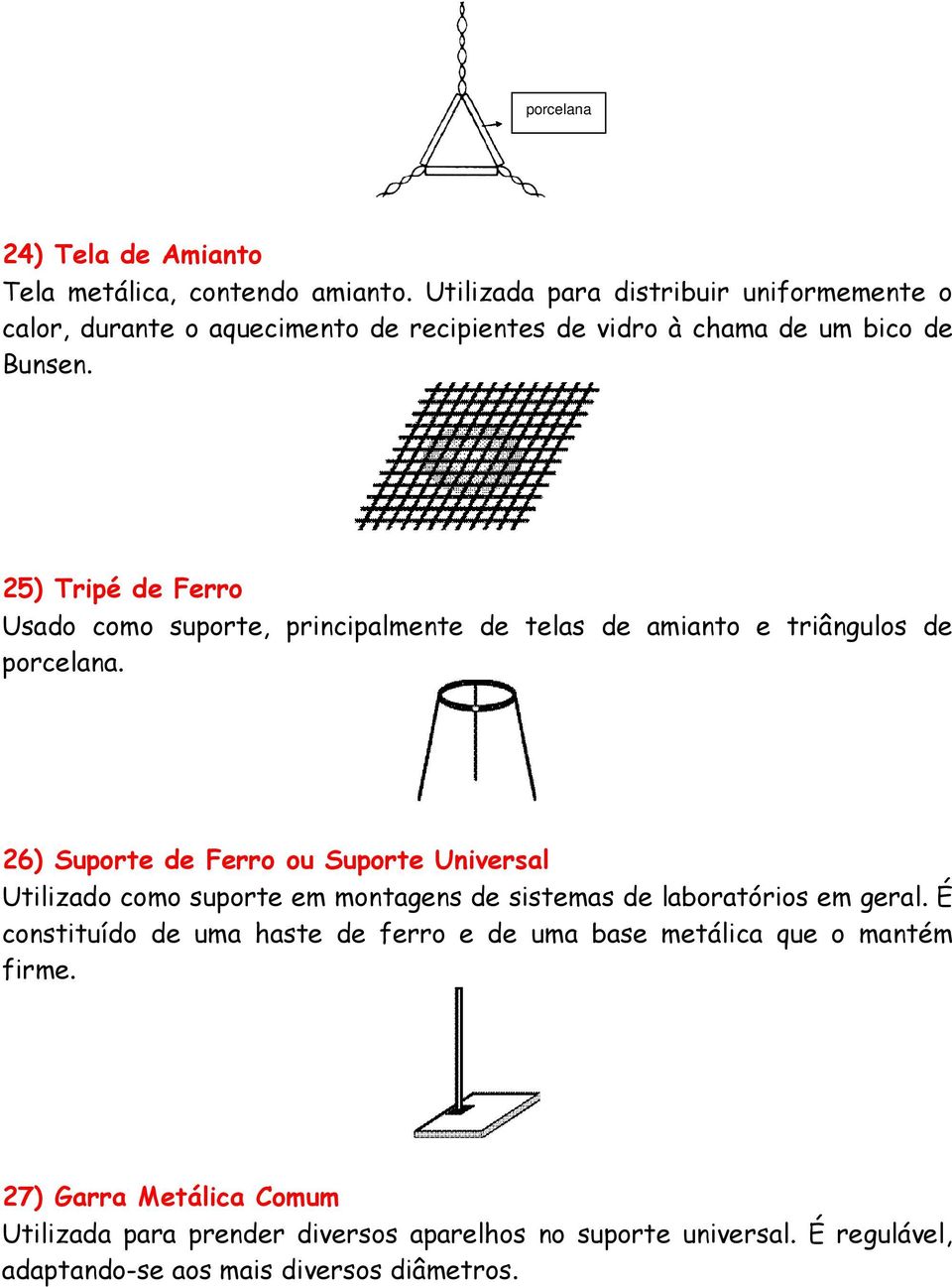 25) Tripé de Ferro Usado como suporte, principalmente de telas de amianto e triângulos de porcelana.