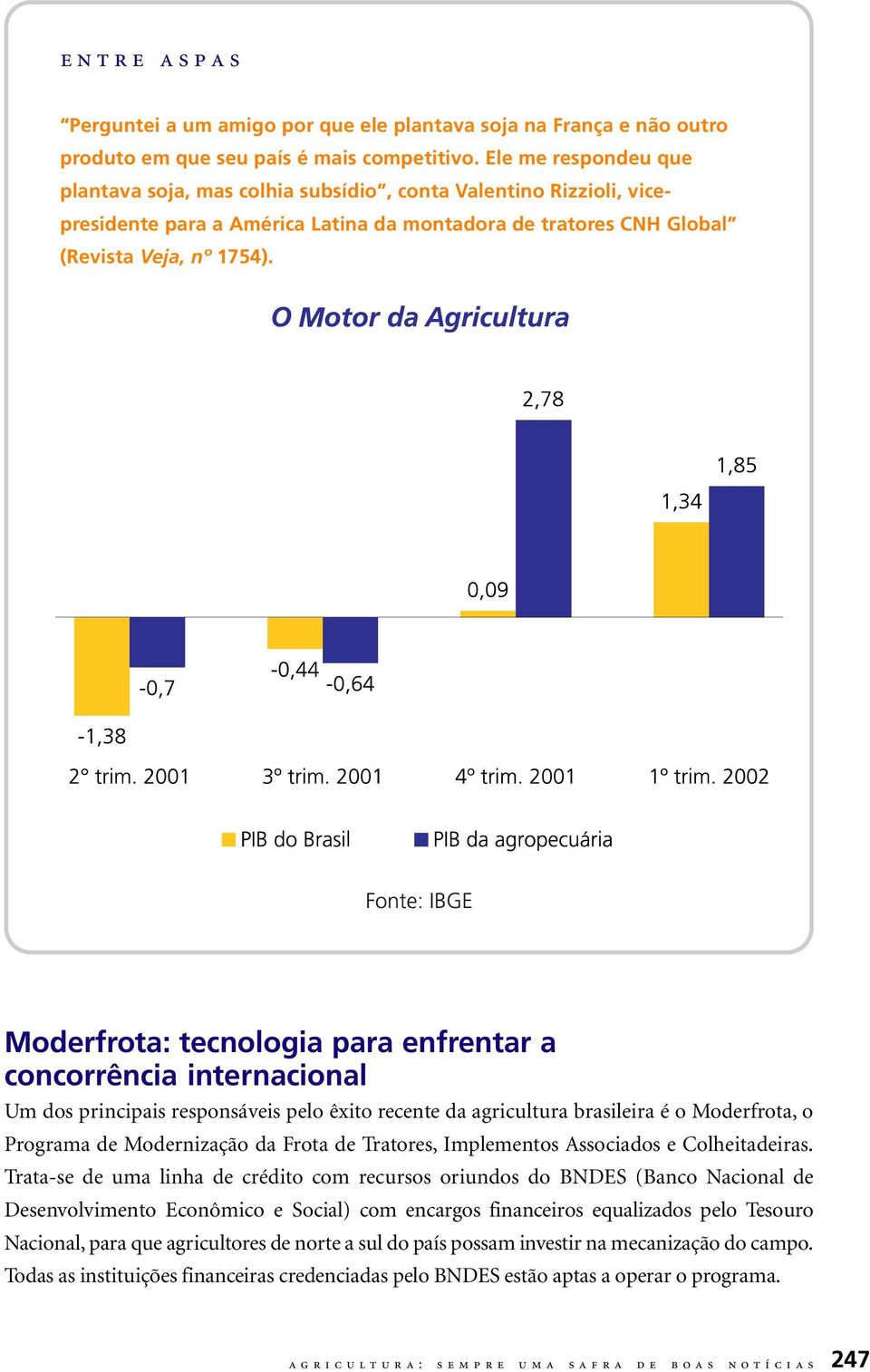 Moderfrota: tecnologia para enfrentar a concorrência internacional Um dos principais responsáveis pelo êxito recente da agricultura brasileira é o Moderfrota, o Programa de Modernização da Frota de
