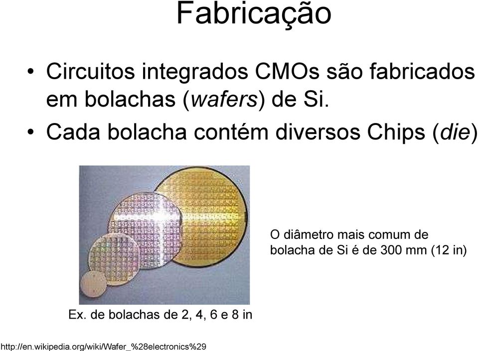 Cada bolacha contém diversos Chips (die) O diâmetro mais comum de