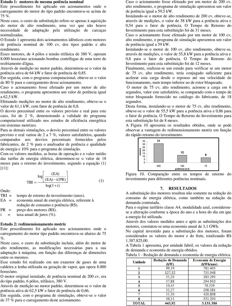 O Estudo 1 apresenta dois acionamentos idênticos com motores de potência nominal de 100 cv, dos tipos padrão e alto rendimento. Esses motores, de 4 pólos e tensão trifásica de 380 V, operam 8.