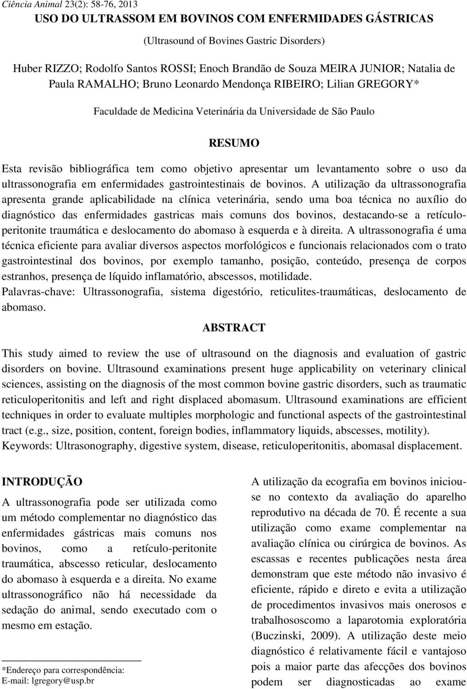 uso da ultrassonografia em enfermidades gastrointestinais de bovinos.