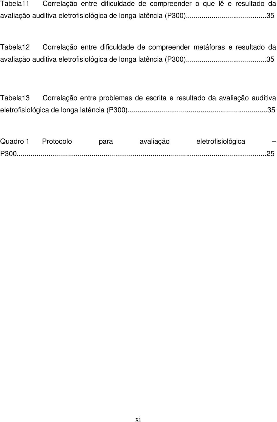 ..35 Tabela12 Correlação entre dificuldade de compreender metáforas e resultado da avaliação auditiva eletrofisiológica