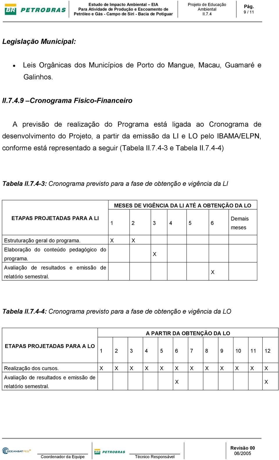 representado a seguir (Tabela -3 e Tabela -4) Tabela -3: Cronograma previsto para a fase de obtenção e vigência da LI MESES DE VIGÊNCIA DA LI ATÉ A OBTENÇÃO DA LO ETAPAS PROJETADAS PARA A LI 1 2 3 4