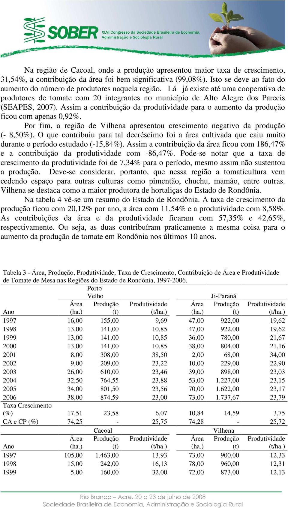 Lá já existe até uma cooperativa de produtores de tomate com 20 integrantes no município de Alto Alegre dos Parecis (SEAPES, 2007).