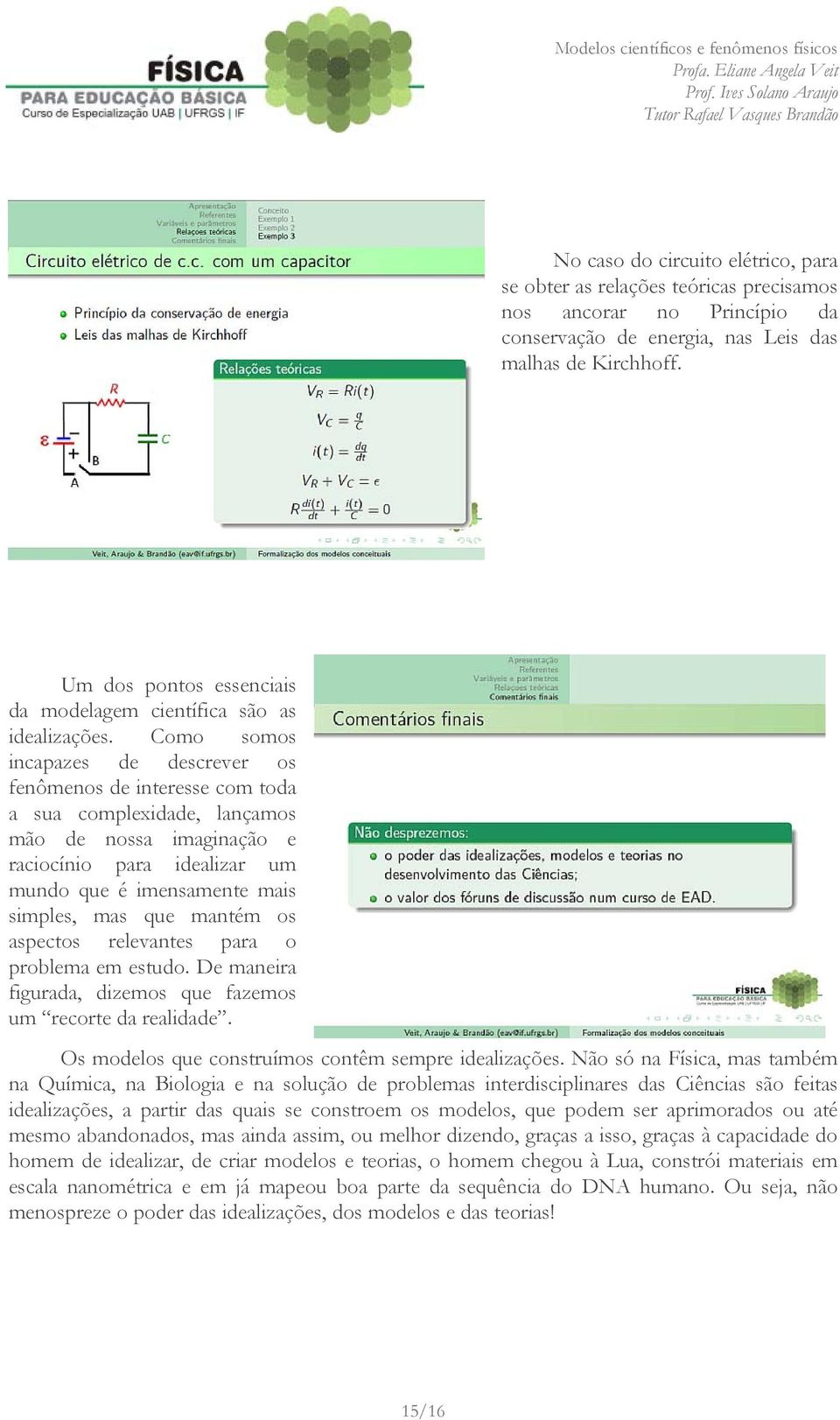 Como somos incapazes de descrever os fenômenos de interesse com toda a sua complexidade, lançamos mão de nossa imaginação e raciocínio para idealizar um mundo que é imensamente mais simples, mas que