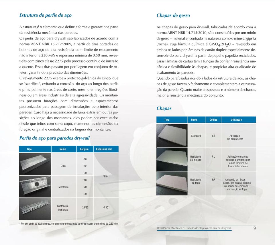 217:2009, a partir de tiras cortadas de bobinas de aço de alta resistência com limite de escoamento não inferior a 230 MPa e espessura mínima de 0,50 mm, revestidas com zinco classe Z275 pelo