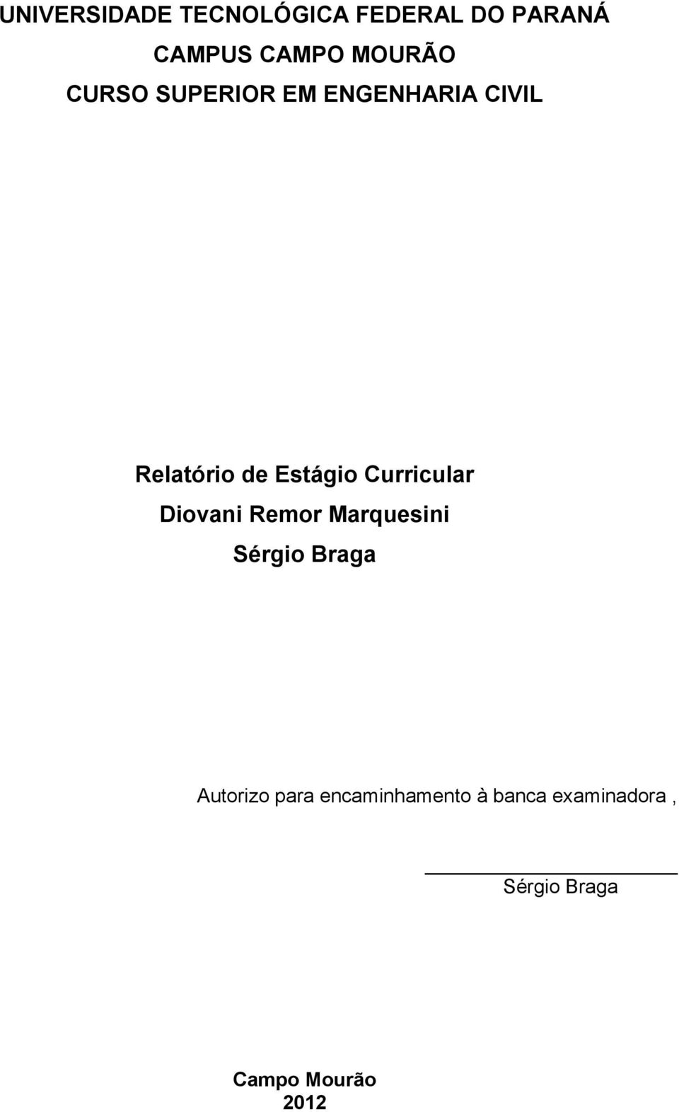 Estágio Curricular Diovani Remor Marquesini Sérgio Braga