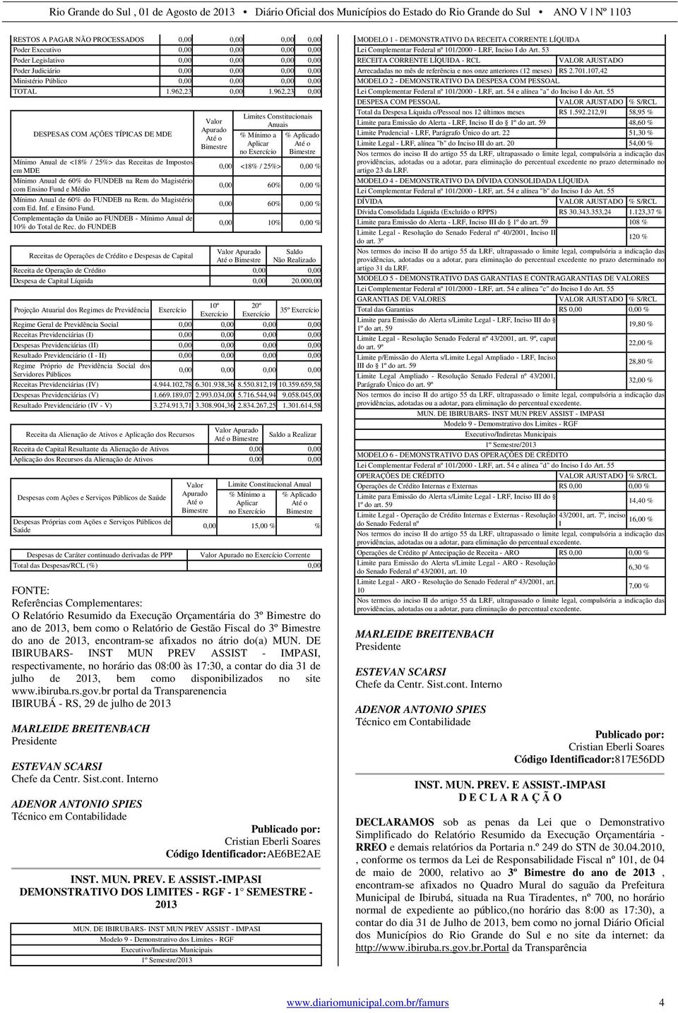 962,23 0,00 DESPESAS COM AÇÕES TÍPICAS DE MDE Mínimo Anual de <18% / 25%> das Receitas de Impostos em MDE Mínimo Anual de 60% do FUNDEB na Rem do Magistério com Ensino Fund e Médio Mínimo Anual de