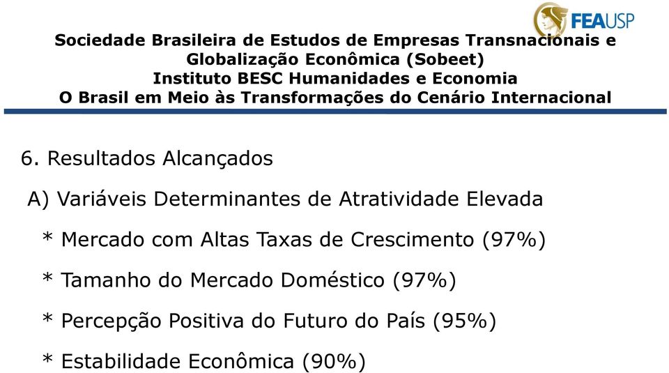 Crescimento (97%) * Tamanho do Mercado Doméstico (97%) *