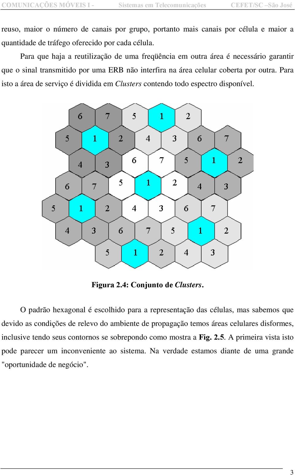 Para isto a área de serviço é dividida em lusters contendo todo espectro disponível. igura 2.4: onjunto de lusters.