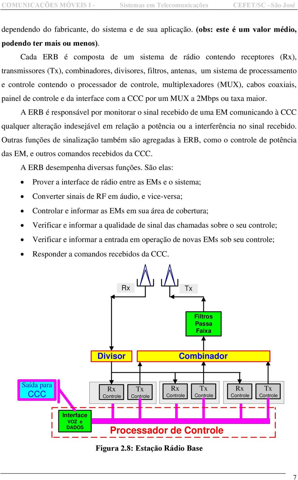 controle, multiplexadores (MUX), cabos coaxiais, painel de controle e da interface com a por um MUX a 2Mbps ou taxa maior.