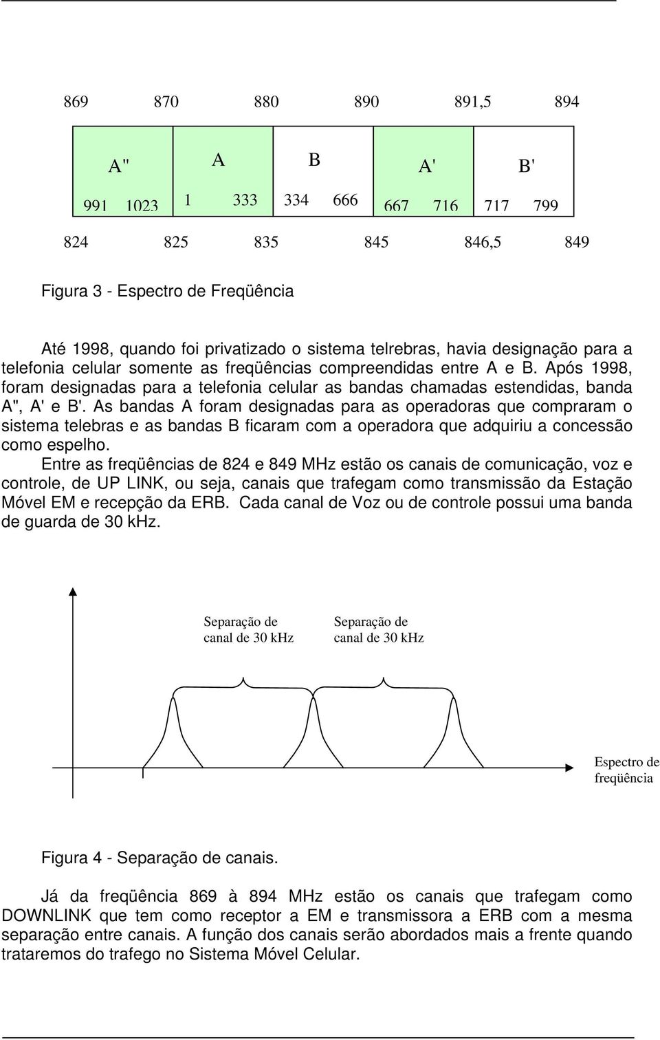 As bandas A foram designadas para as operadoras que compraram o sistema telebras e as bandas B ficaram com a operadora que adquiriu a concessão como espelho.