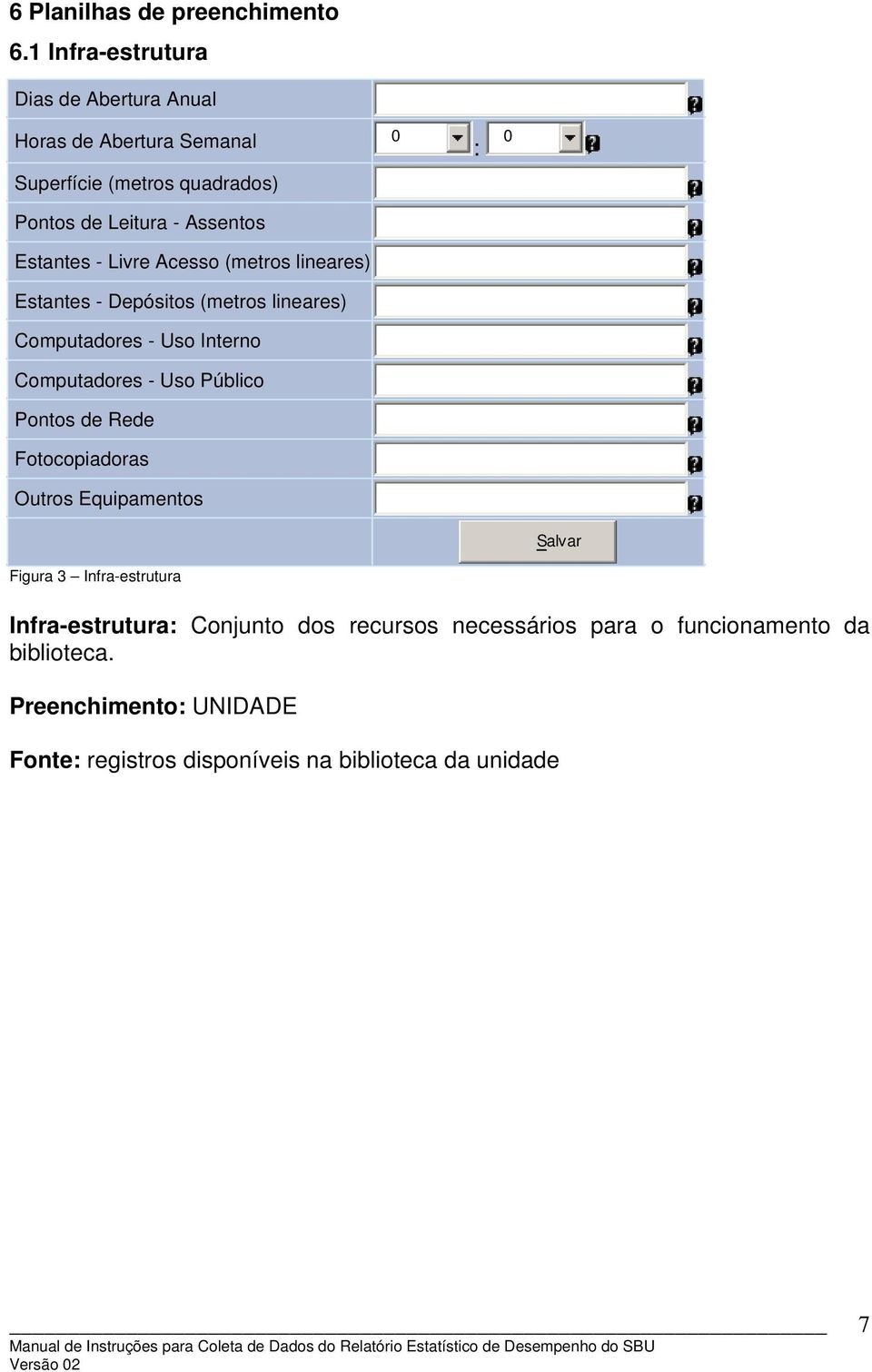 Leitura - Assentos Estantes - Livre Acesso (metros lineares) Estantes - Depósitos (metros lineares) Computadores -