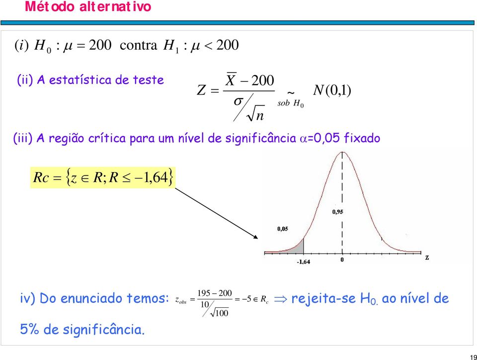 de sigificâcia =,5 fixado Rc z R; R,64 iv) Do euciado