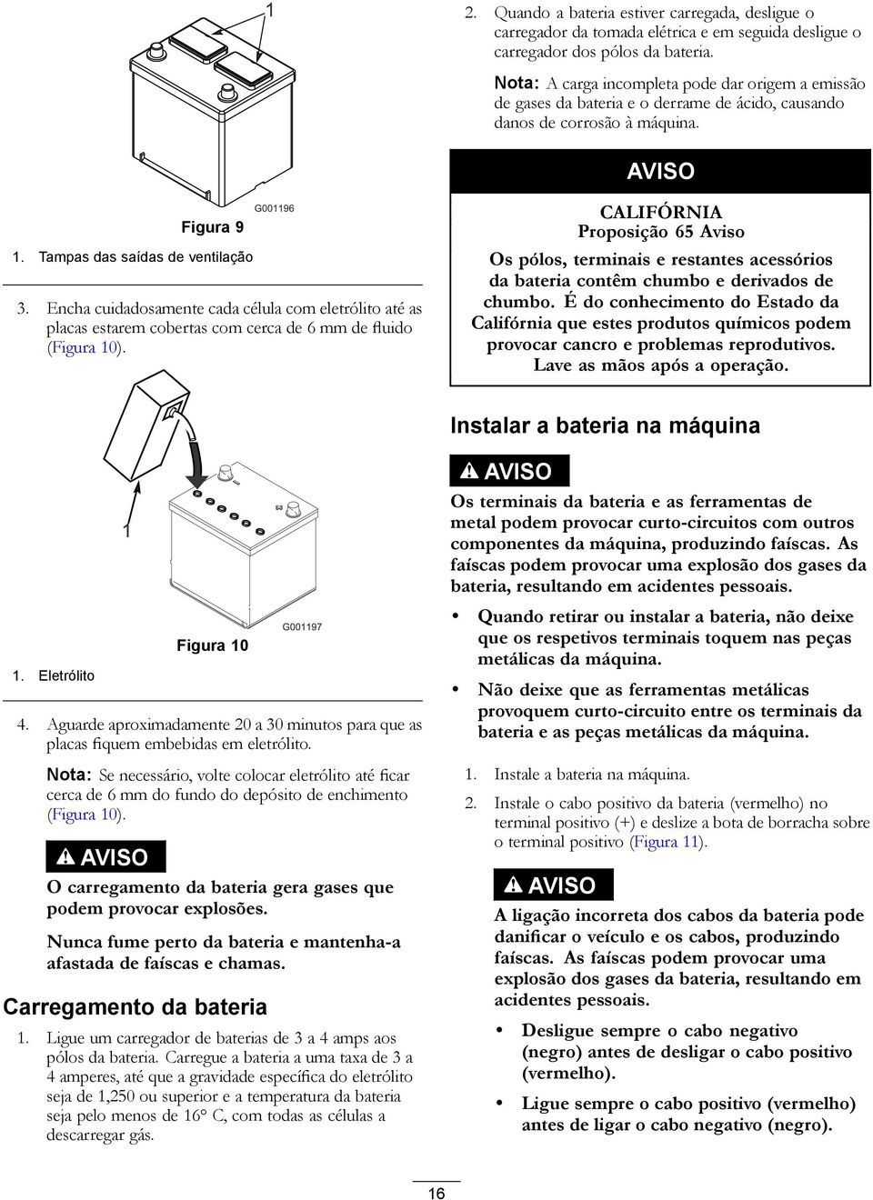 Encha cuidadosamente cada célula com eletrólito até as placas estarem cobertas com cerca de 6 mm de fluido (Figura 10).