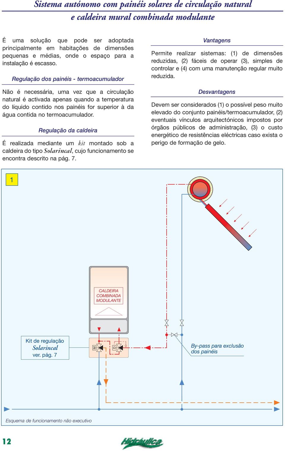 Regulação dos painéis - termoacumulador Não é necessária, uma vez que a circulação natural é activada apenas quando a temperatura do líquido contido nos painéis for superior à da água contida no