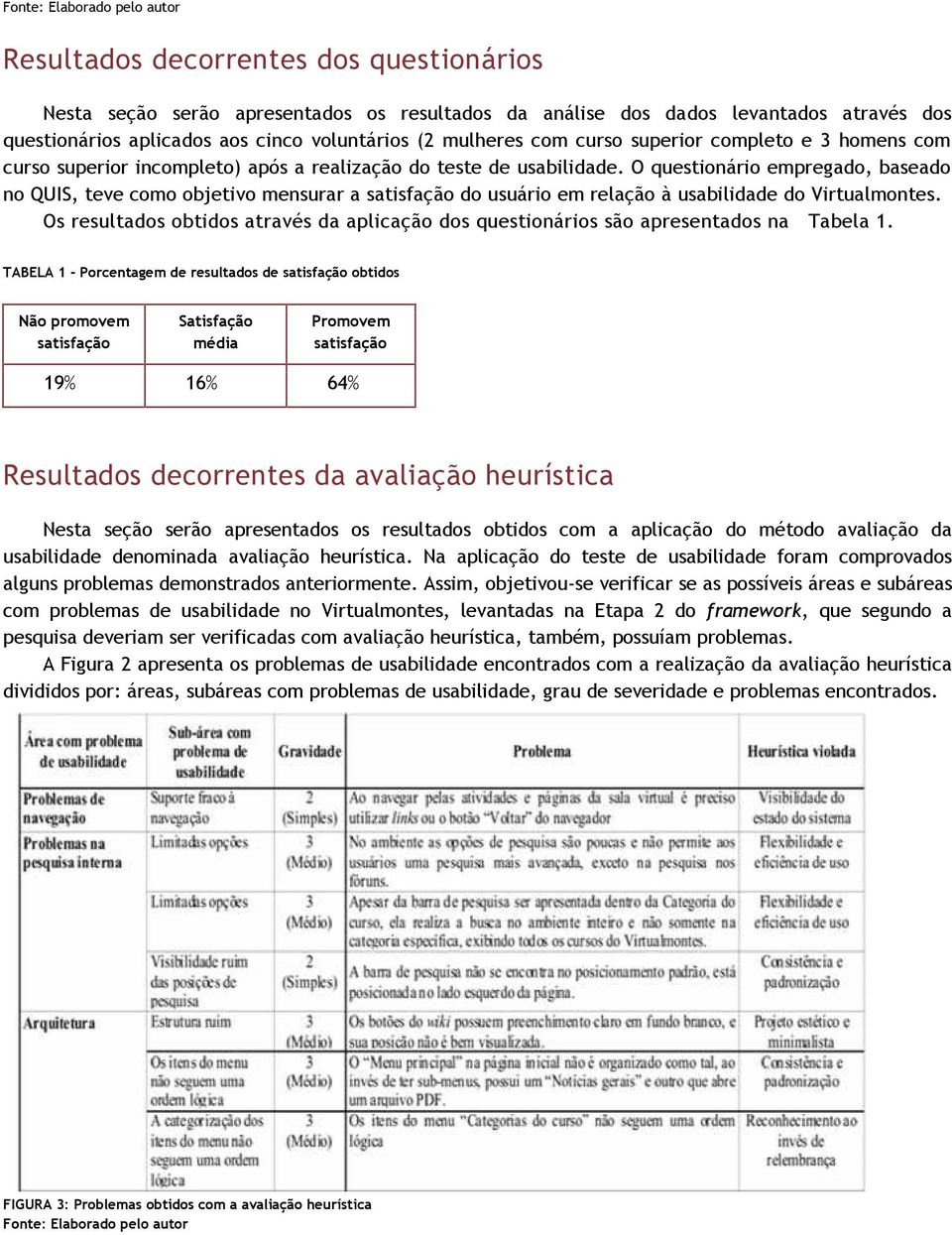 O questionário empregado, baseado no QUIS, teve como objetivo mensurar a satisfação do usuário em relação à usabilidade do Virtualmontes.