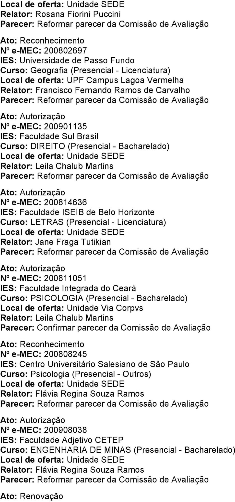 - Licenciatura) Nº e-mec: 200811051 IES: Faculdade Integrada do Ceará Curso: PSICOLOGIA (Presencial - Bacharelado) Local de oferta: Unidade Via Corpvs Nº e-mec: 200808245 IES: Centro Universitário