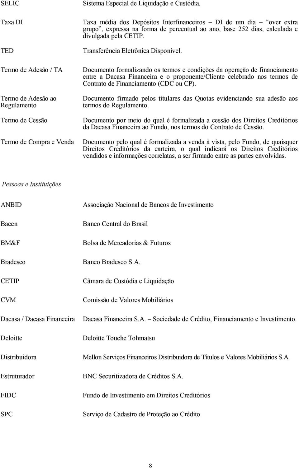 Documento formalizando os termos e condições da operação de financiamento entre a Dacasa Financeira e o proponente/cliente celebrado nos termos de Contrato de Financiamento (CDC ou CP).