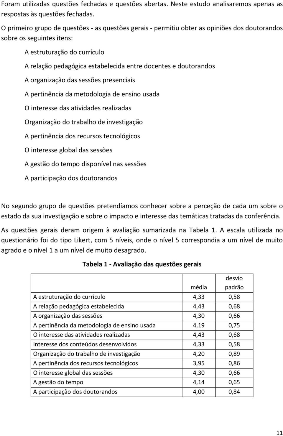 doutorandos A organização das sessões presenciais A pertinência da metodologia de ensino usada O interesse das atividades realizadas Organização do trabalho de investigação A pertinência dos recursos