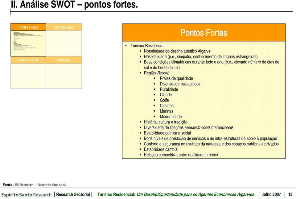 Diversidade de ligações aéreas/lowcost internacionais Estabilidade política e social Bons níveis de prestação de serviços e de infra-estruturas de apoio à população Conforto e segurança no usufruto