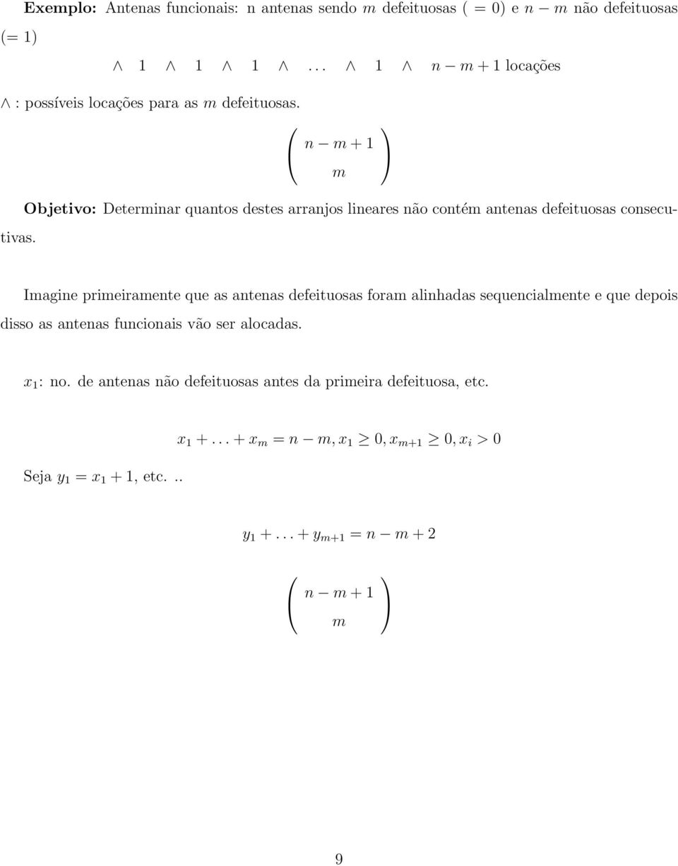 n m + 1 m Objetivo: Determinar quantos destes arranjos lineares não contém antenas defeituosas consecutivas.