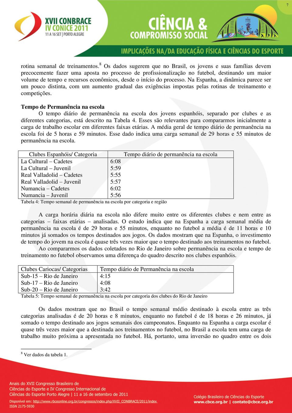 econômicos, desde o início do processo. Na Espanha, a dinâmica parece ser um pouco distinta, com um aumento gradual das exigências impostas pelas rotinas de treinamento e competições.