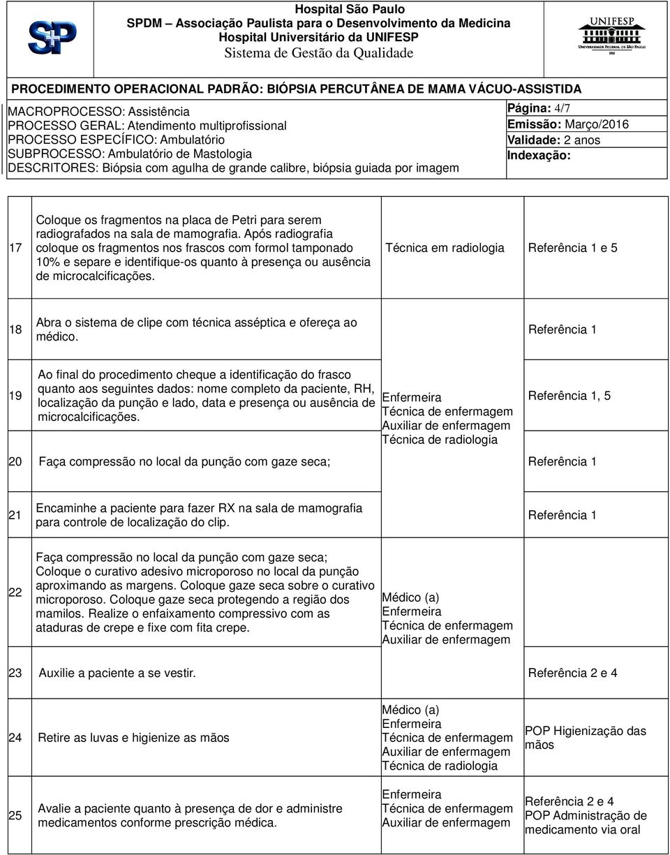 Técnica em radiologia Referência 1 e 5 18 Abra o sistema de clipe com técnica asséptica e ofereça ao médico.