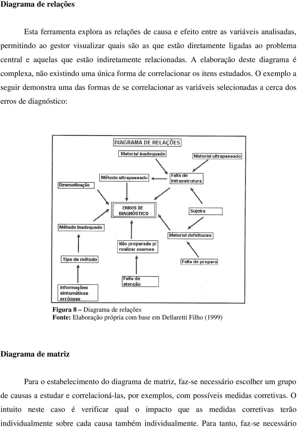 O exemplo a seguir demonstra uma das formas de se correlacionar as variáveis selecionadas a cerca dos erros de diagnóstico: Figura 8 Diagrama de relações Fonte: Elaboração própria com base em