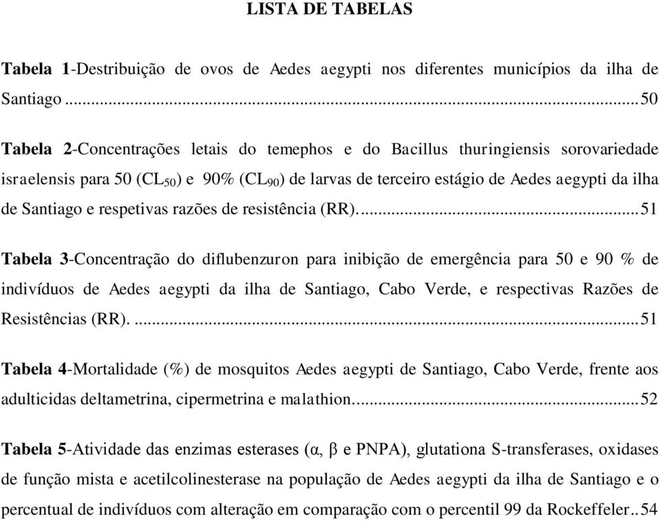 Santiago e respetivas razões de resistência (RR).