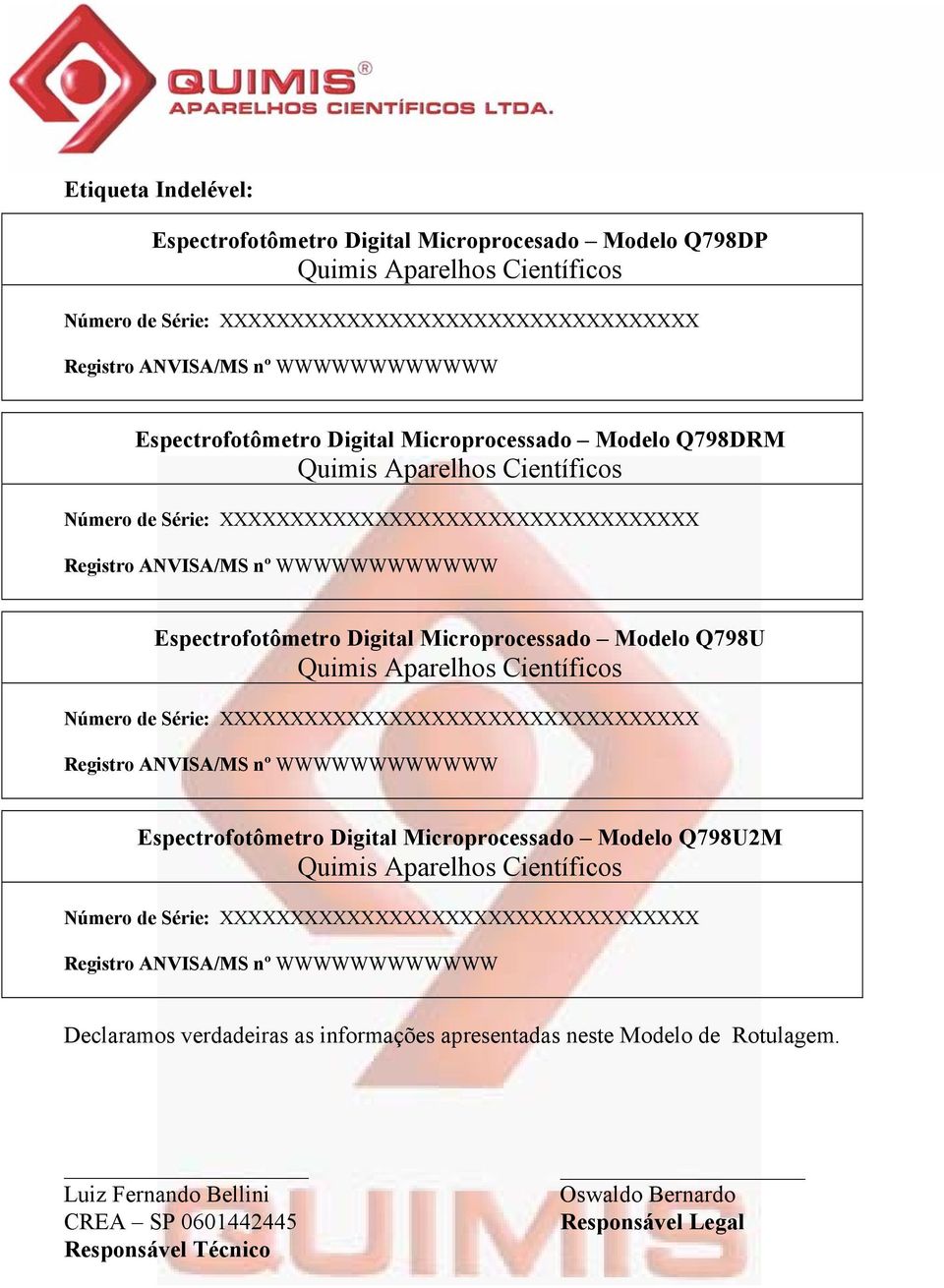 Digital Microprocessado Modelo Q798U2M Declaramos verdadeiras as informações apresentadas neste Modelo