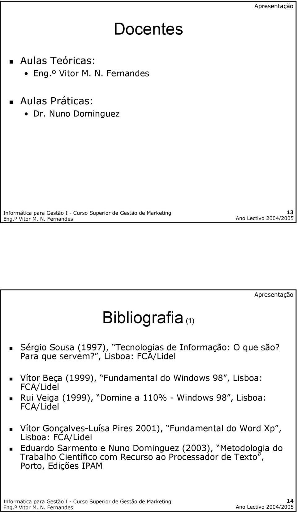 , Lisboa: FCA/Lidel Vítor Beça (1999), Fundamental do Windows 98, Lisboa: FCA/Lidel Rui Veiga (1999), Domine a 110% - Windows