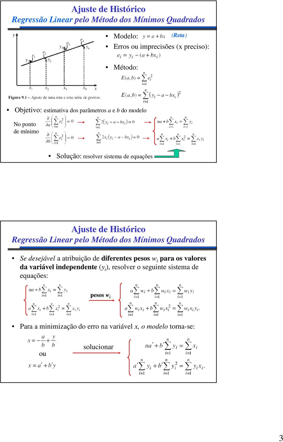 Regressão Linear pelo Método dos Mínimos Quadrados Se desejável a atribuição de diferentes pesos w i para os valores da variável